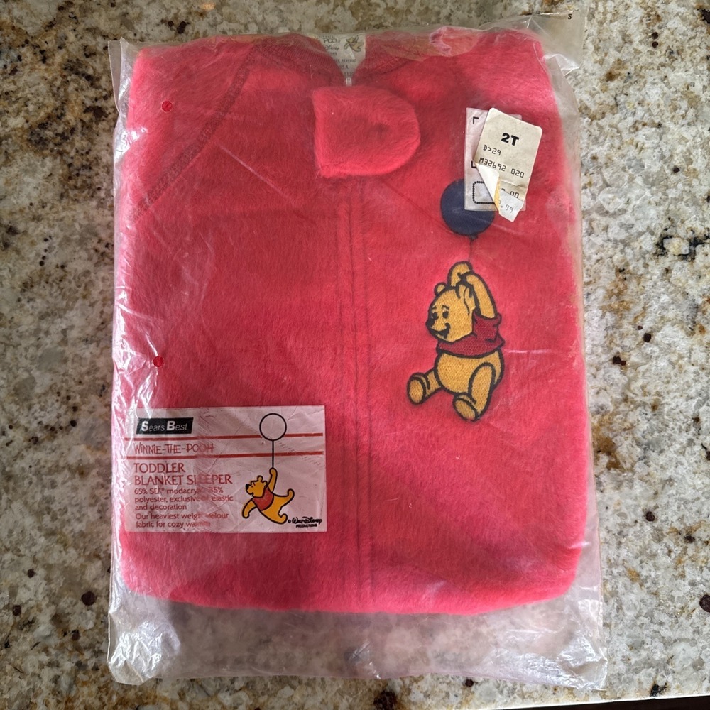 Vintage 80s Winnie the Pooh Disney Toddler Blanket Sleeper Sears DEADSTOCK 2T